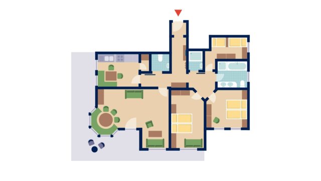 Grundriss eines Hauses mit mehreren Räumen