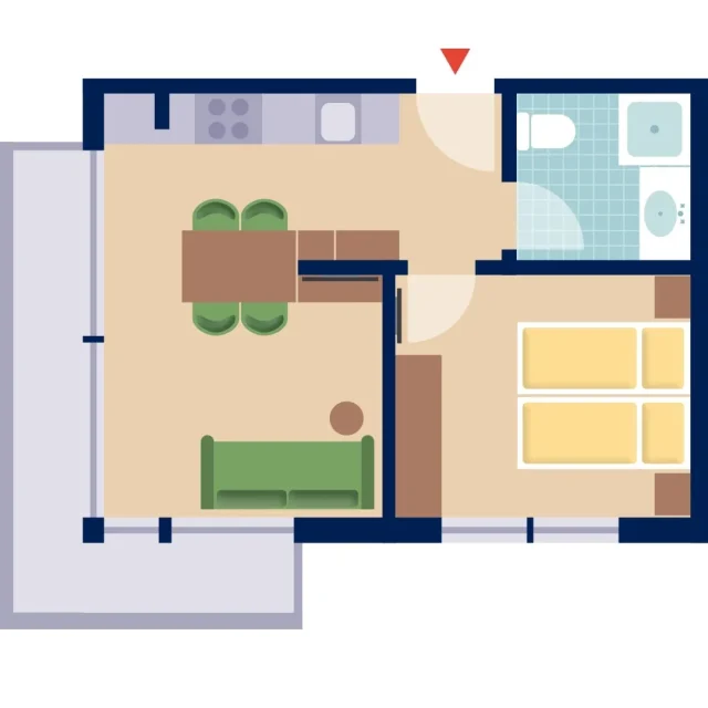 Grundriss einer modernen Wohnung mit Zimmern.