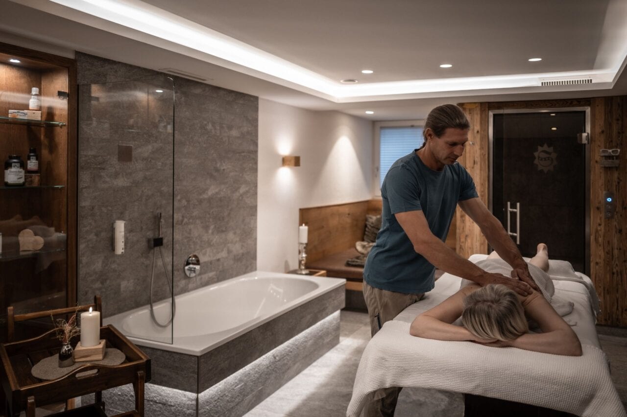 Massagesitzung in einem modernen Spa-Raum.
