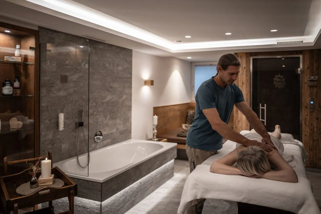 Massagesitzung in einem modernen Spa-Raum.